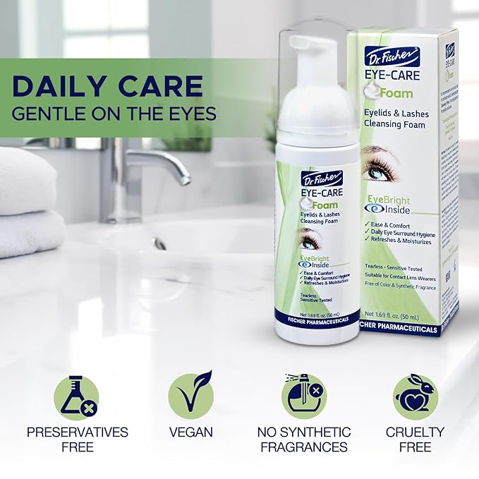 Dr. Fischer Tea Tree Oil Eyelid Cleanser - Eye Lid Scrub and Wash - Gentle Eyelash Foam Tear Free