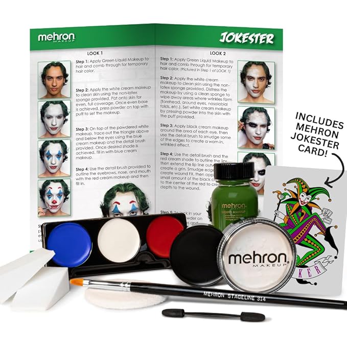 Mehron Makeup Premium Character Kits| Makeup Kits for Halloween & Cosplay| Made in the USA | Complete Kit | Includes all Tools & Instructions on How to Create the Look | (Evil Jokester)