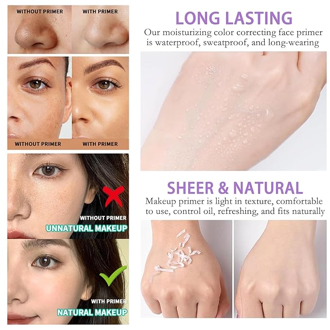 One Step Color Corrector Primer, SPF 50 Face Moisturizing Sunscreen Isolation Cream, 3 In 1 Primer for Face Before Makeup, Makeup Primer Oil Control & Skin Tone Correcting