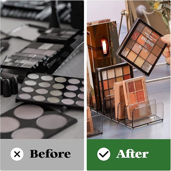 Makeup Palette Organizer,Acrylic Eyeshadow Palette Pallet Holder,7 Sectons BPA-Free Divided Make Up Blush,Contour Storage Holder Cosmetic Eye Shadow Display Stand Clear Rack Vanity Holder(Grey-2 Pack)