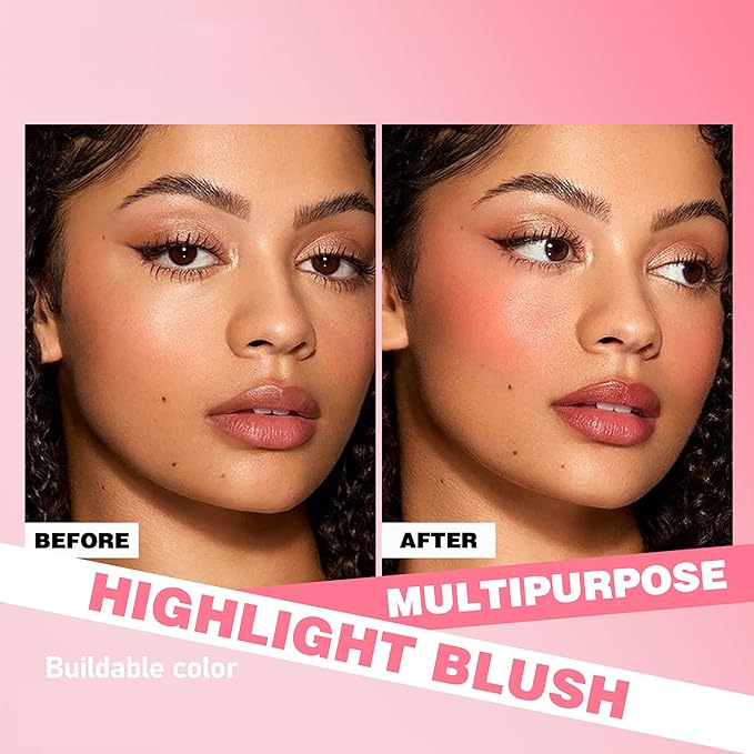 2 in 1 Highlight Blush Palette, Blendable Blush & Highlighter Set Shimmery Metallic Finish, Long-lasting Waterproof Multi-purpose Contour & Highlight Blush Makeup Palette (06)