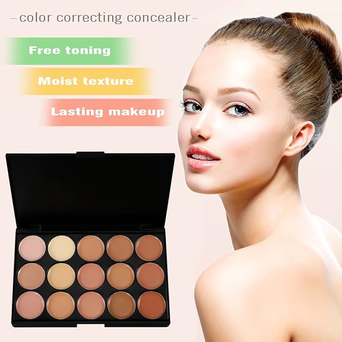 Vtrem 15 Colors Contour Palette Kit & 3 Colors Makeup Remover Pads, White/Pink/Brown
