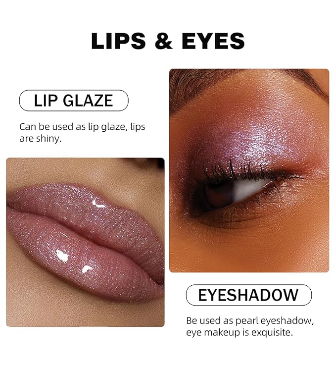 Clear Shimmer Lip Gloss for Women, Long Lasting High Shine Shimmer Liquid Lipstick, Flash Pearl Colored Lip Oil Polarized Lip Stain, Shimmery Finish Waterproof Lip Glaze for Women, 02