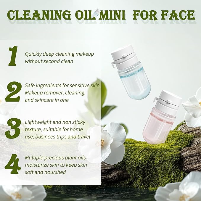 2packs Cleansing Oil Mini, Natural Makeup Remover Oil for Face, Gentle for All Skin Types, Travel Size, Individually Packaged Units, 2ml 40caps(Rose+Camellia)