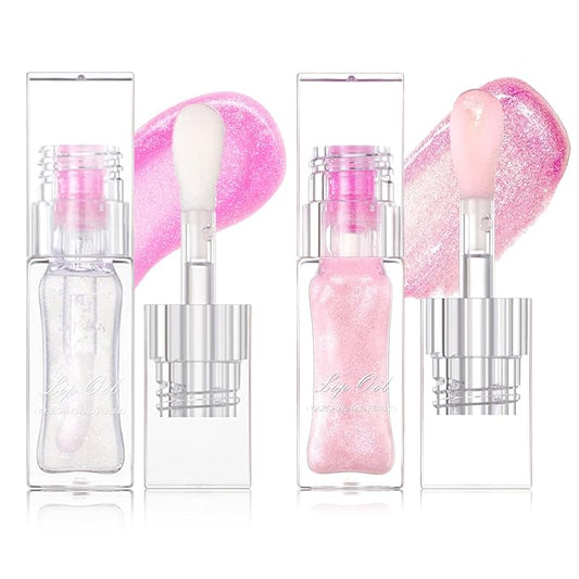 Erinde 2PCS Magic Color Changing Lip Oil, Moisturizing Lip Glow Oil, Plumping Shimmer Big Brush Tinted Lip Balm Lip Care, Long Lasting Nourishing Non-sticky Fresh Texture Lip Gloss Lip Balm