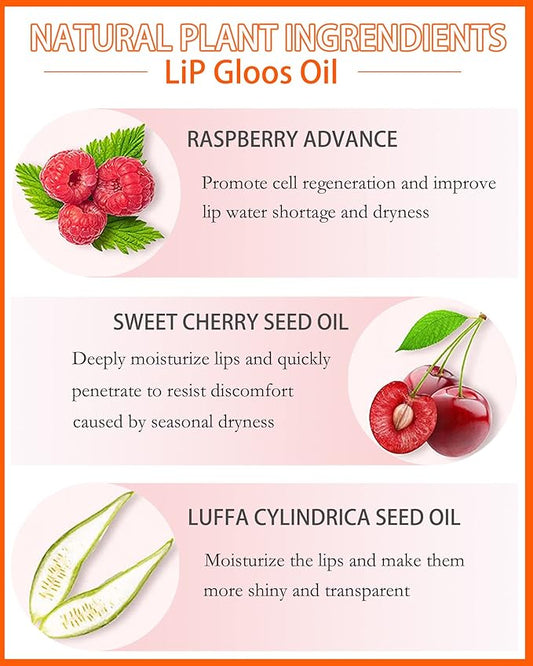 Hydrating Plumping Lip Glow Oil,Tinted Lip Gloss Lip Stain,Glow Reviver Lip Oil,Long Lasting Moisturizing Clear Lip Plumping Oil Tint for Lip Care and Dry Lips,Women's Day Makeup Gift for Women-004