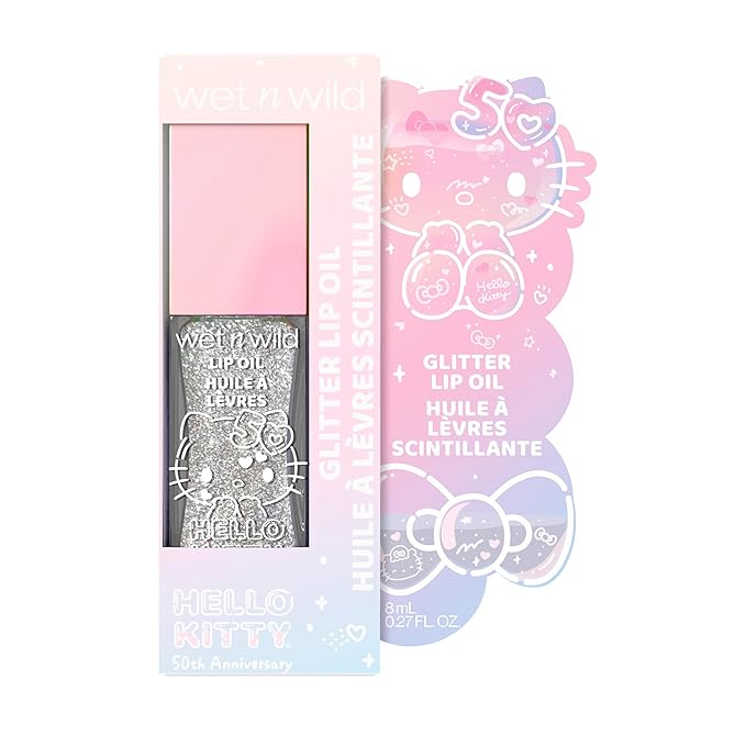 wet n wild Hello Kitty Glitter Lip Oil, New 10 Oil Infused Formula, Warm Apple Pie Lightly Scented, Sparkly Bold Colors, Cruelty-Free & Vegan - Diamond Bow