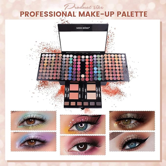 190 Colors Cosmetic Make up Piano Box Set,Combination with Eyeshadow /Facial Blusher /Eyebrow Powder /Eyeliner Pencil /Mirror,All-in-1 Makeup Gift Set (Color B)