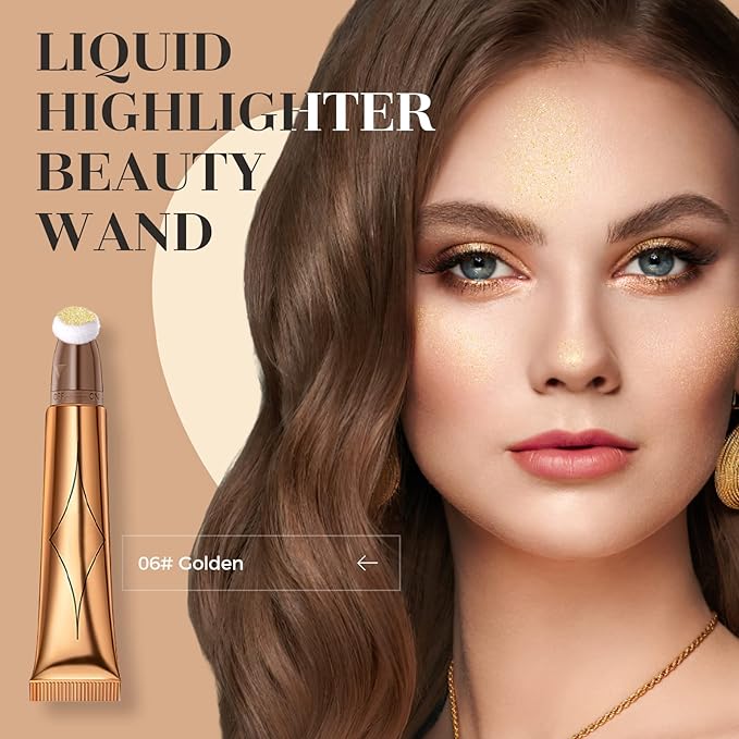 Highlighter Beauty Wand, Liquid Face Highlighter Stick with Cushion Applicator, Long Lasting Smooth Natural Matte Finish, Lightweight Blendable Super Silky Cream Highlighter Stick (05# Highlighter)