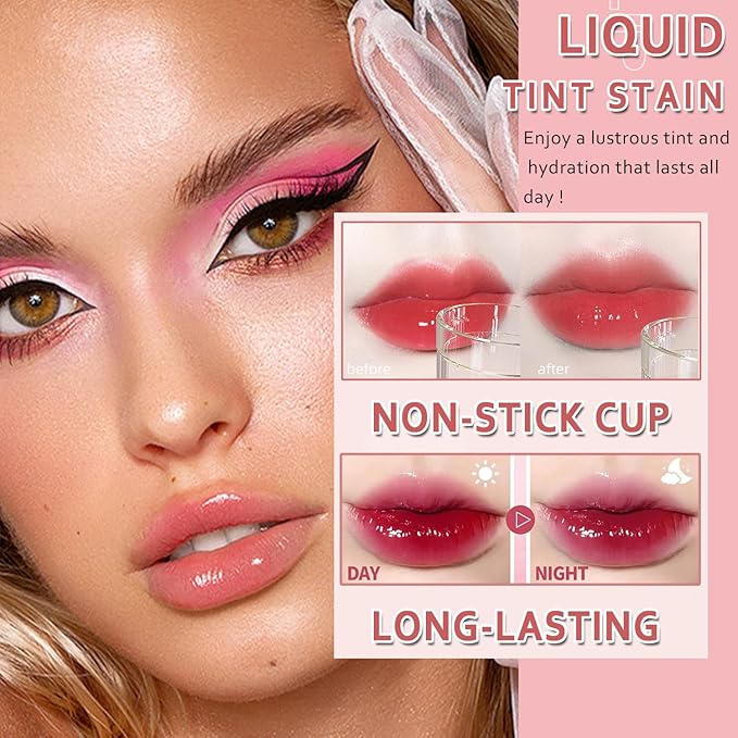 6 Colors Liquid Tint Stain,Korean Lip Gloss Moisturizing Natural,Multi-Use Lip and Cheek Tint Stain,Long-Lasting & Non-Stick Cup,Vivid Color
