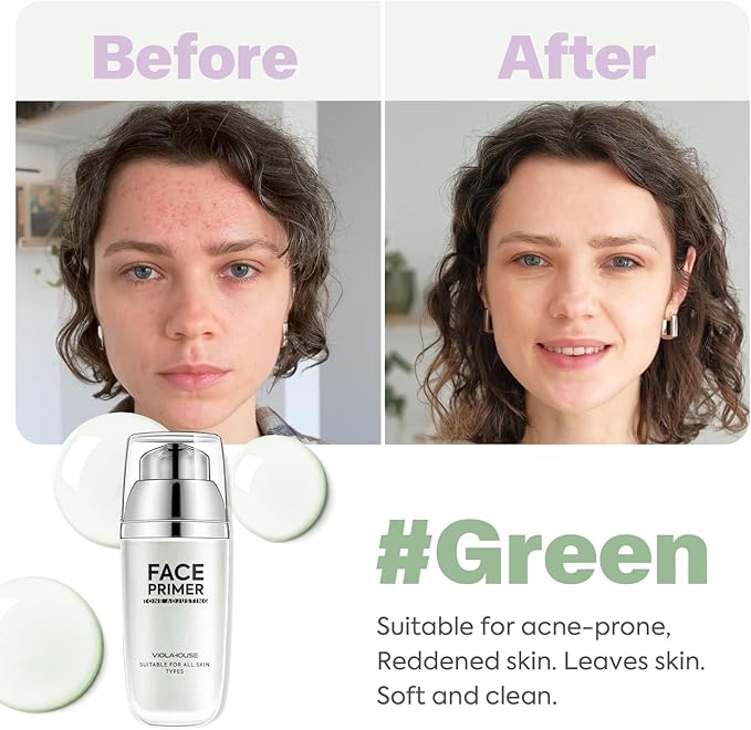 VIOLA HOUSE Face Primer, Tone Adjust Primer For Face Before Makeup-Refined, Bright And Smooth The Skin And Fills Fine Lines (Mint Green)