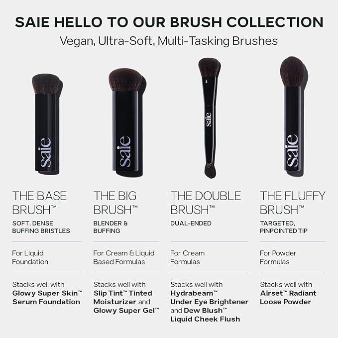 Saie Face Powder Duo, Medium - The Fluffy Brush, Soft, Multi-Use Targeted Powder Brush With Tapered Tip & Airset Radiant Loose Setting Powder, Translucent Medium (0.14 oz) - Vegan, Cruelty-Fee