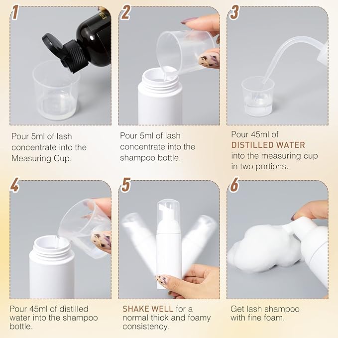 EMEDA Lash Shampoo Concentrate for Eyelash Extensions 100ml Eyelash Extension Cleanser Concentrate Bulk Liquid Kit with Brush Bottle Foam Soap Lash Bath Solution - Makes 20 Bottles 50ml Shampoo (Rose)