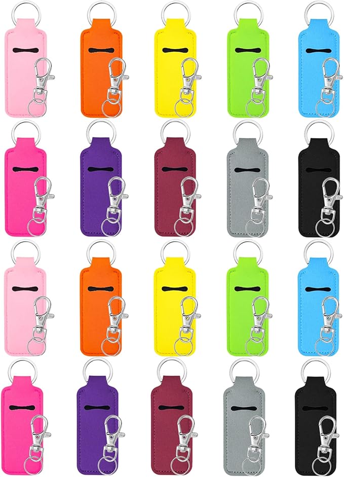 Krijues 10/20/40 Pcs Chapstick Holder Key Chain Lipstick Holder with Keychains (10 Colors)