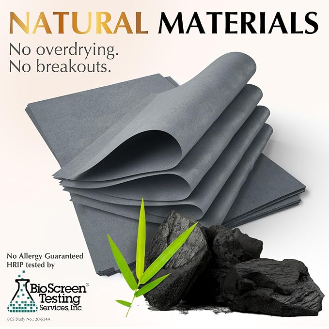 Natural Oil Blotting Sheets for Face with Bamboo Charcoal - 25% Larger - 6pk/600 Makeup Friendly Blotting Papers - Easy Dispensing Oil Absorbing Sheets for Face