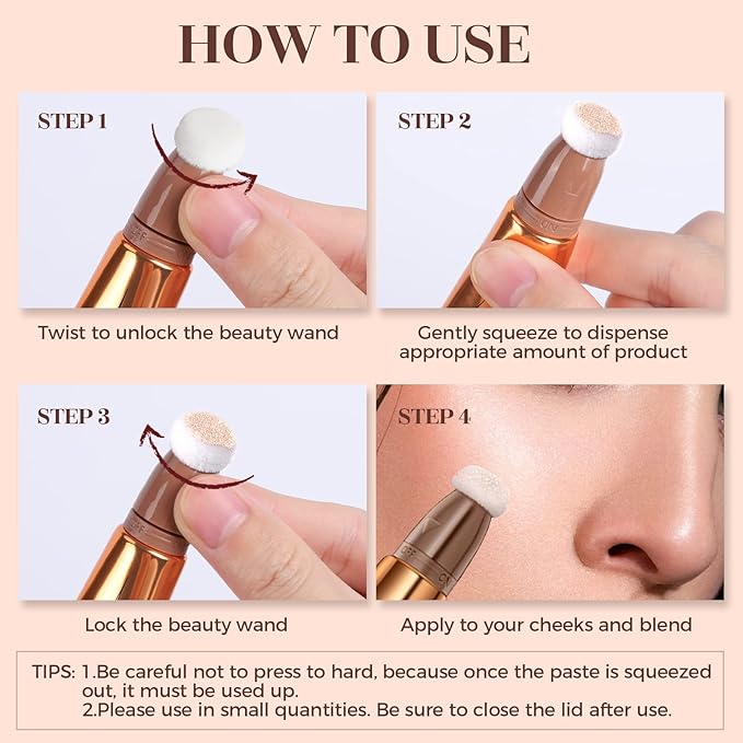 Highlighter Beauty Wand, Liquid Face Highlighter Stick with Cushion Applicator, Long Lasting Smooth Natural Matte Finish, Lightweight Blendable Super Silky Cream Highlighter Stick (04#