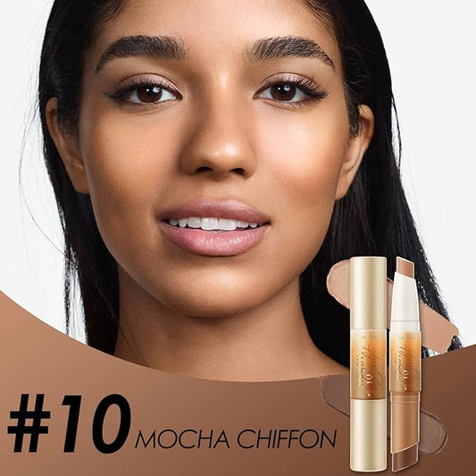 FOCALLURE 2 in 1 Cream Bronzer and Highlighter Stick,Non-greasy & Non-drying Contour Pencil,Easy to Create a Natural Matte Finishing,Long Lasting & Waterproof Face Brighten Make up Pen,MOCHA CHIFFON