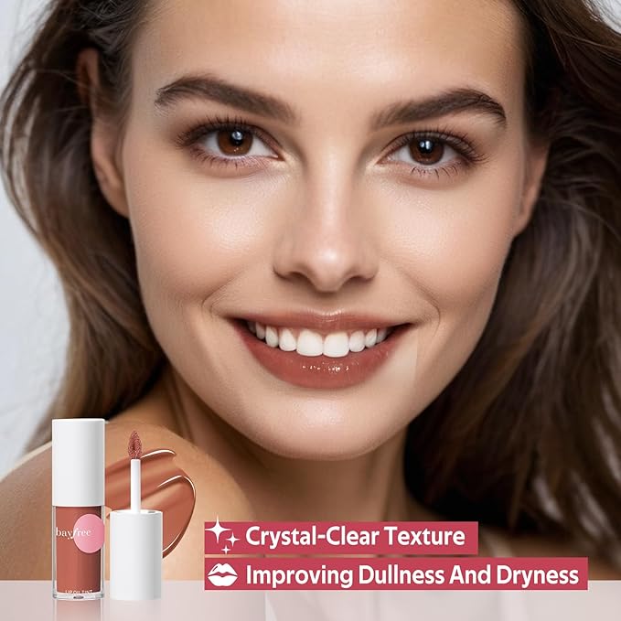 Tinted Hydrating Lip Oil, Korean Makeup Lip Gloss, High Shine, Pigmented Color, Soft Lightweight, Strong Moisturizing, Non-Sticky Lip Oil Tint for Dry Lips, for Healthy Lips All Day Long,Vegan