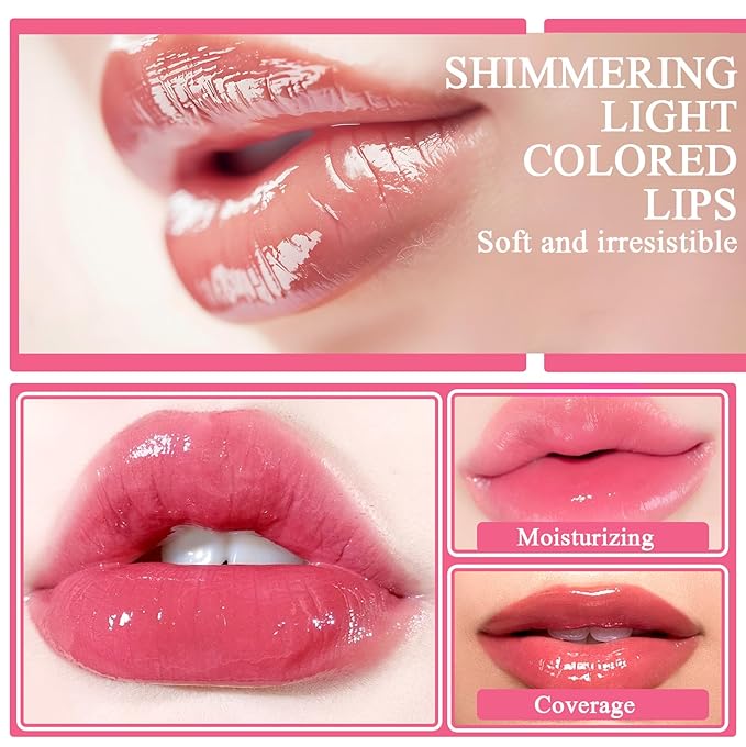 2Pcs Hydrating Lip Oil, Plumping Lip Gloss,Glossy Refreshing Long Lasting Moisturizing Tinted Lip Glow Oil for Lip Care,Hydrating No-Sticky Lip Stain Balm for Women