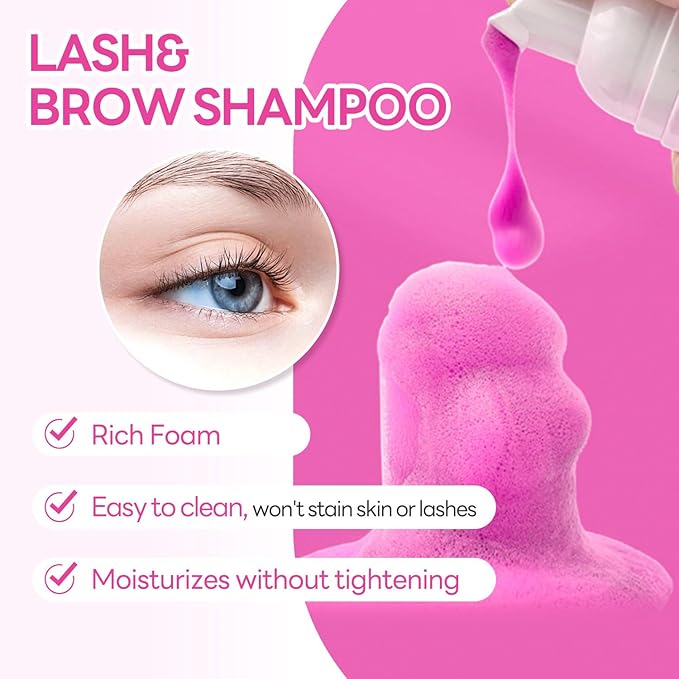 Eyelash Extension Cleanser 60ML Colored Pink Cherry Blossoms Lash Extension Shampoo Lavender Professional Eyelid Foaming Cleanser Paraben & Sulfate Free Non-lrritating