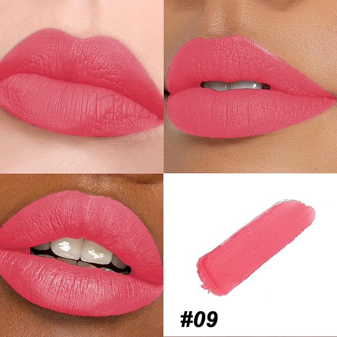 Matte Bullet Long Wear Lipstick - Vegan and Cruelty-Free - Smudge and Waterproof Matte Lipstick with Moisturizing Formula - All Day Comfort - (Peachy Bliss #09)