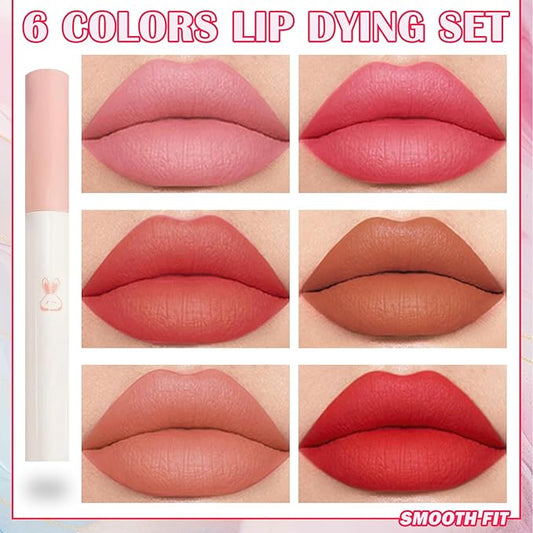 6 Colors Lip Tint Stain Set,Mini Liquid Lipstick Moisturizing Long Lasting Plumping High Pigmented Lip Gloss Set,Lightweight Non-Stick Cup Matte Lipstick for Waterproof Cheek and Lip Tint Makeup B
