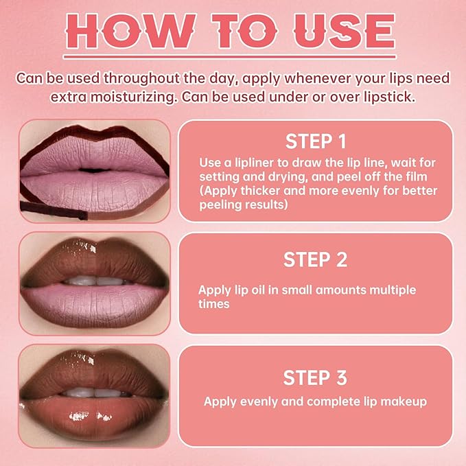 2 Colors Peel Off Lip Liner Stain with Nude Nourishing Lip Gloss Combo for Women, Waterproof Long Wear Tattoo Lip Stain Peel Off, Non Sticky Lip Tint Nude Brown Lip liner Set Lipstick Makeup