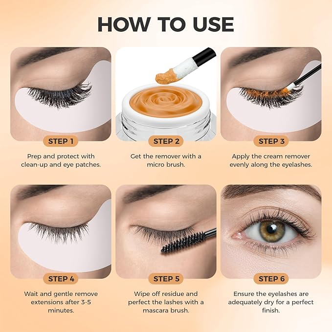 Eyelash Extension Remover Cream, Professional Lash Remover for Lash Extensions, Low Irritation, Fast Dissolution, Lash Extension Remover Cream for Salon Use, 5g (Cantaloupe)