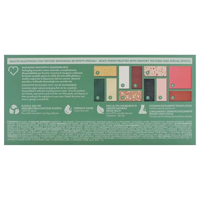 Pupa Milano Make-Up Palette M, 002 Green, 0.42 oz - Eyeshadow Palette with Matte, Shimmer, Metallic Finishes - Highly Pigmented Eyeshadow, Blush Palette - 11 Blendable Eye Makeup Shades - Talc-Free