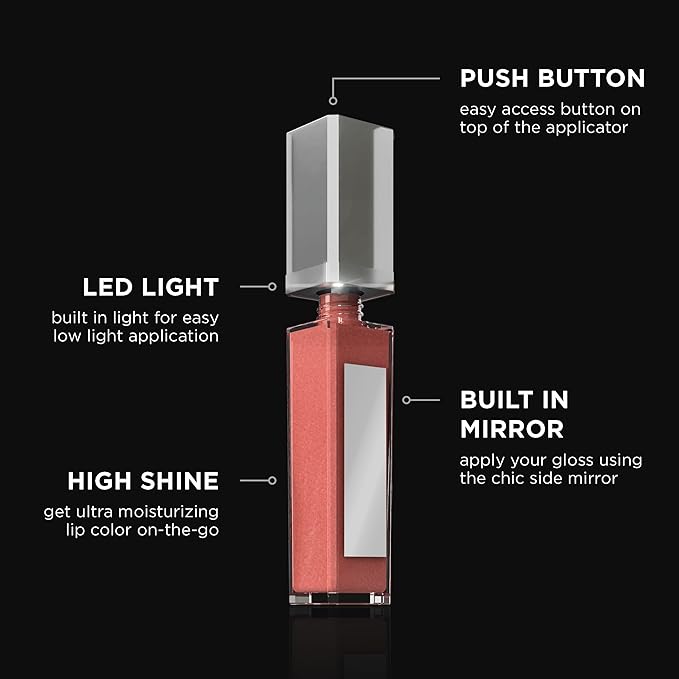 Pure Cosmetics Pure Illumination Lip Gloss - LED-lit Applicator w/Side Mirror - Non-Sticky, Moisturizing & Hydrating Lip Glosses - Soothes & Protects Dry Chapped Lips (Nude Beach)
