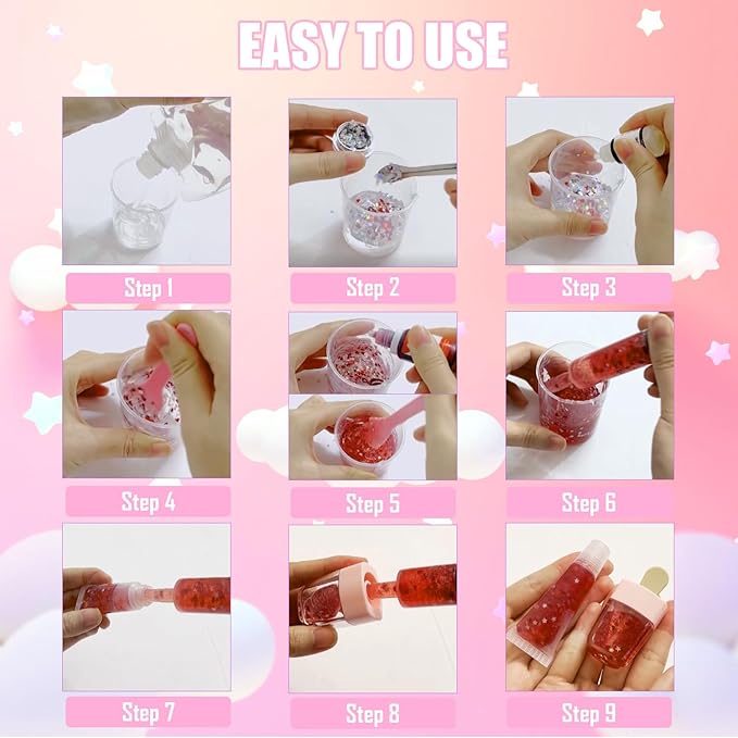 JCOOS Lip Gloss Making Kit, Lip Gloss for Girls Lipgloss Sets for Women Teens Make Your Own Lip Gloss Kit, Diy Lip Gloss Lip Kit Kids Lip Gloss Lip Gloss Base, Gift for Her Girls Crafts Teen Lip Gloss