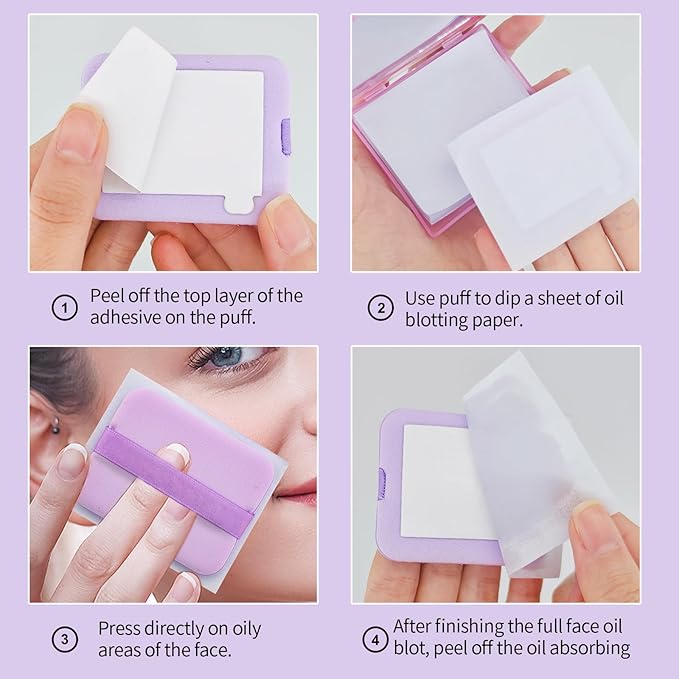 Erinde Oil Blotting Sheets for Face with Mirror and Puff, 300 Sheets Oil Blotting Paper for Oily Skin, Face Oil Absorbing Sheets, Natural Oil Control Film, Absorb Excess Oil, Makeup Friendly