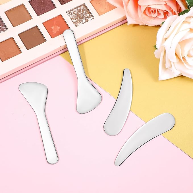 6PCS Mini Metal Makeup Spatulas, Stainless Steel Skincare Spatula, Reusable Cosmetic Spatula for Blending and Sampling Plant Masks, Skin Care Creams, Eye Cream, Essences (2 Styles)
