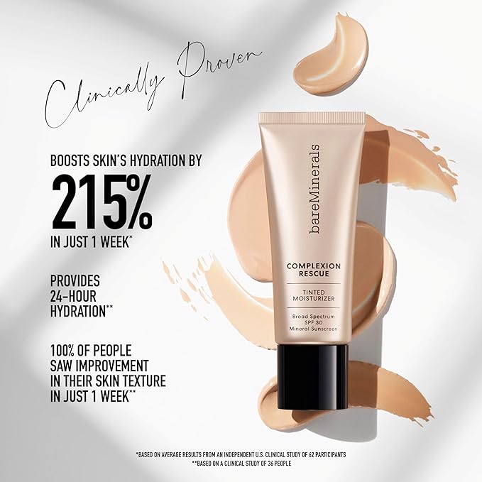 bareMinerals Complexion Rescue Tinted Moisturizer for Face with SPF 30, Vegan Tinted Mineral Sunscreen with Hyaluronic Acid, Full Size, Mahogany 11.5