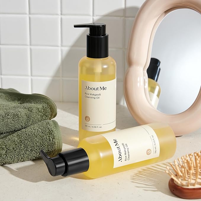About Me Rice Makgeolli (Rice Wine) Cleansing Oil, K-Beauty Deep Cleansing Oil with Korean Rice Wine Extract, Gentle Daily Makeup Remover for All Skin Types (195ml/6.59 fl.oz)