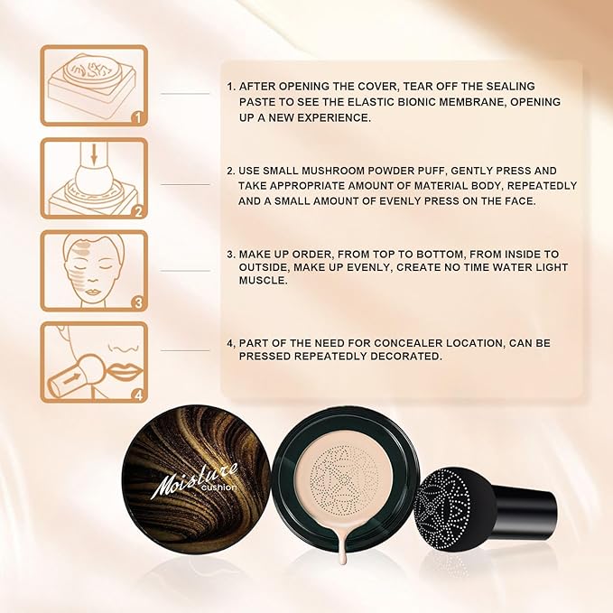 Mushroom Head Air Cushion CC Cream for Women Skin Concealer Brighten Long-Lasting Face Makeup Gold Packaging,Strong Concealer, Waterproof & Oil Control (Buff Beige)