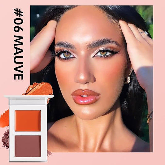 Orange Blush For Cheeks - Two Tone Pigmented Blendable Cream Powder Blusher Makeup, High Pigmented Long Lasting Dark Shades For Dark Medium Tan Brown Skin Women #6