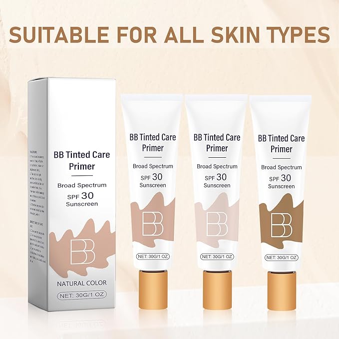 BB Blur Tinted Moisturizer SPF 30, BB Cream Tinted Moisturizer with Broad Spectrum SPF, Full Coverage Light-Medium Skin Color Hydrating & Smoothing (Natural, 1pc)