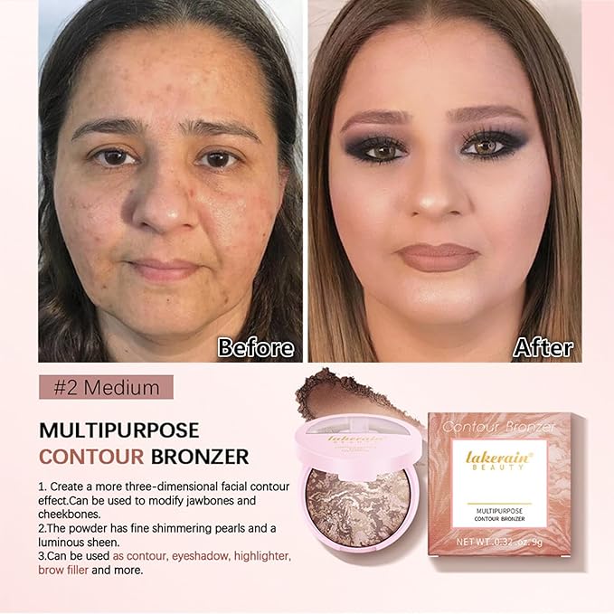 Go Ho Baked Bronzer Powder Makeup,Blush Glow Balance,Color Corrector,Baked Contour Face Brighten,Buildable Bronze Glow,Natural Finish,04 Medium