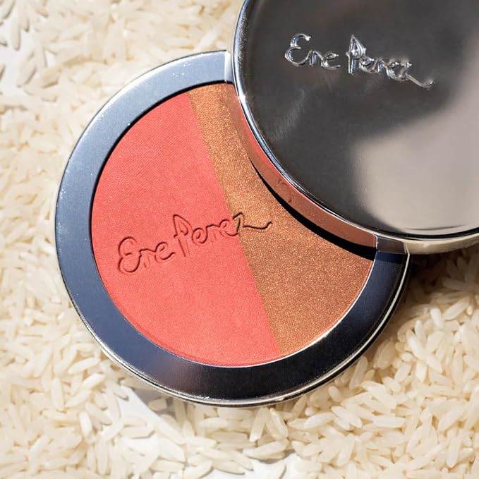 Ere Perez - Natural Rice Powder Blush + Bronzer Duo | Buildable, Breathable, Oil Absorbing, Medium Coverage | Vitamin E, Chamomile | Vegan, Cruelty-Free, Clean Beauty (Brooklyn)