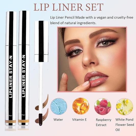 Lip Liner Stain Peel Off,Long Lasting Lip Stain Peel Off Waterproof Lip Tint Stain Non-Stick Cup Natural Lip Makeup (01#Nude+02#Cocoa)