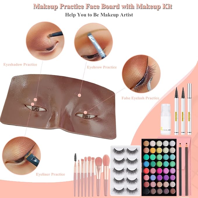 3D Realistic Makeup Practice Face Board Set With Kit for Professional Artists, Students and Beginners - Eyes and Eyeshadow Training Mannequin