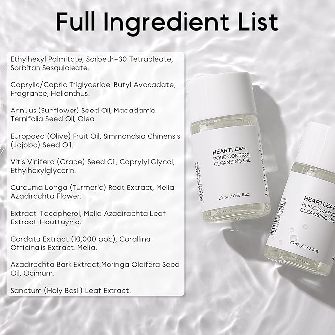 Heartleaf Pore Control Cleansing Oil Mini, Makeup Blackhead Remover, Travel Size, Korean Skin Care, Oil Cleanser for Face (20ml / 0.67 fl.oz.)