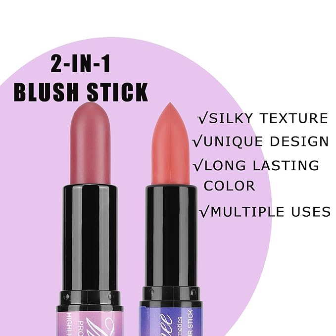 Dual-Ended Cream Blush,Cream Blush Makeup,Buildable Blush Stick for Cheeks Long Wearing,Easy Application,Lightweight Multi Stick,Plum & Peach