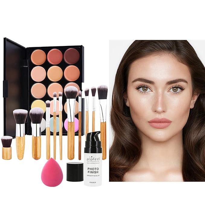 Pure Vie All-in-One Holiday Gift Surprise Makeup Set Essential Starter Bundle Include Eyeshadow Palette Lipstick Concealer Blush Mascara Eyeliner Face Powder Lipgloss Brush - Full Makeup Kit for Women