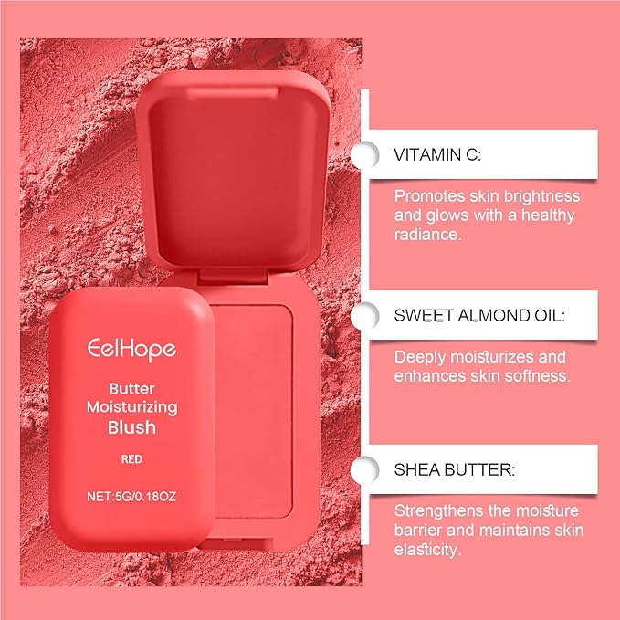 Cream Blush Palette,Butter Powder Blush for Cheeks Makeup,Butter Moisturizing Red Blush, Longwear Face Makeup and Waterproof,Smudge Proof,Natural-Looking Matte Finish