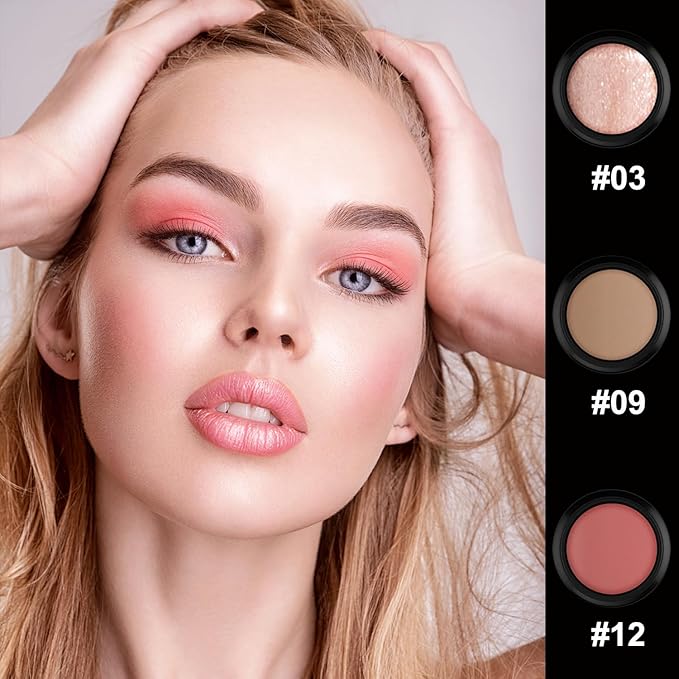 PHOERA CC Cream Foundation With SPF,PHOERA Full Coverage Foundation Color Correcting Cream,3 Pcs Cream Contour Stick Makeup Kit, Shades with Highlighter Stick, Blush Stick and Bronzer Contour Stick