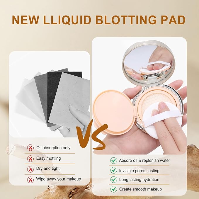 Face Oil Blotting Cushion Instead Of Oil Blotting Paper Sheets for Oily Skin, Oil Absorbing Liquid Cushion, Moisturizing & Smoothing Pores With Natural Tea Tree, Instant Oil control for Make Up