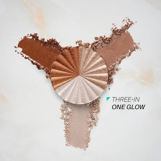 Pressed Powder Highlighter - Face Makeup | Everglow - 3 Shades in 1 Pan | Pearl Shimmer Liquid-To-Baked Powder Highlighter | Refillable Pan | Cruelty-Free Beauty Essential | 7g