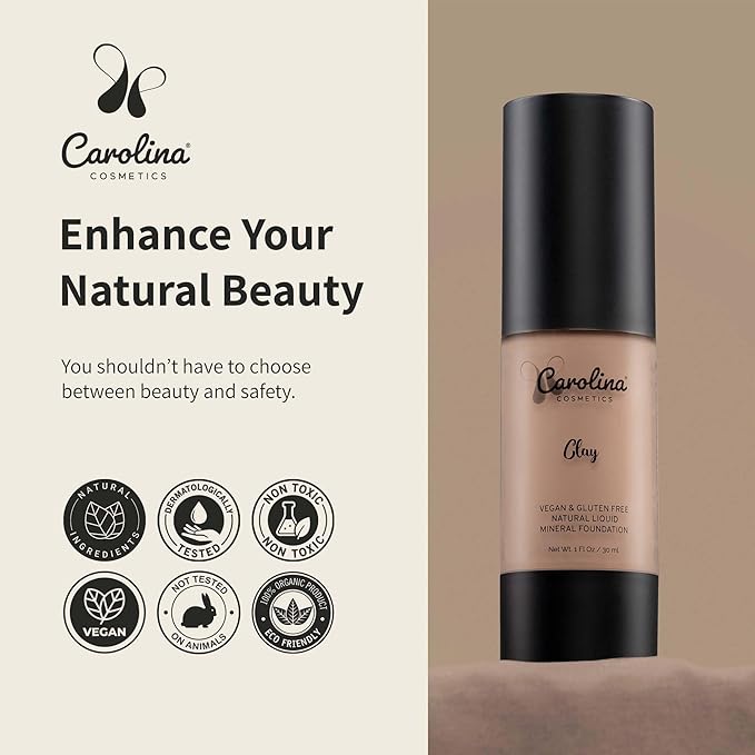 Plant-Based Foundation in Clay Shade - Hydrating, Pore-Minimizing & Buildable Coverage - Vegan, Non-GMO, Gluten-Free, Paraben-Free - Sun Protection - 1Fl Oz